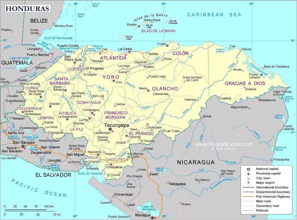bản đồ của bản đồ chính trị của Honduras