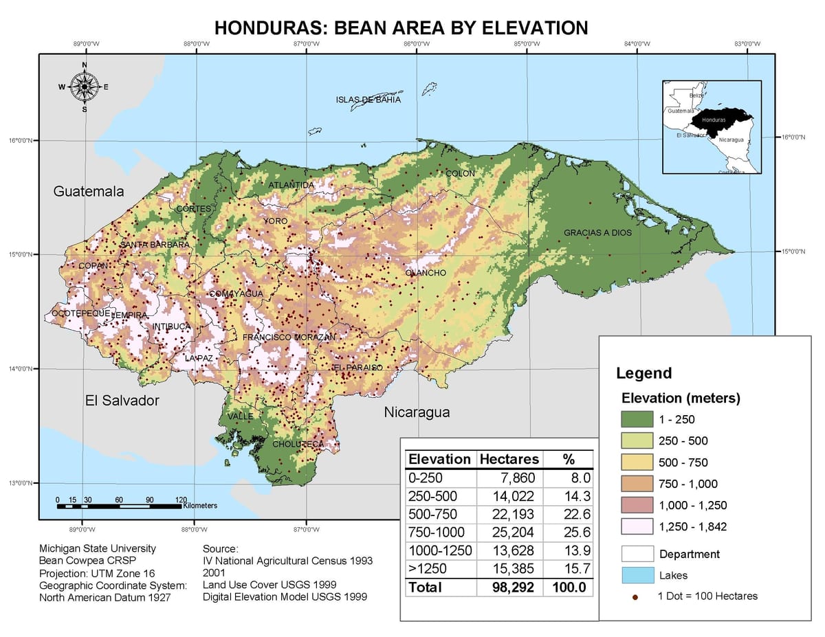 bản đồ của Honduras độ cao