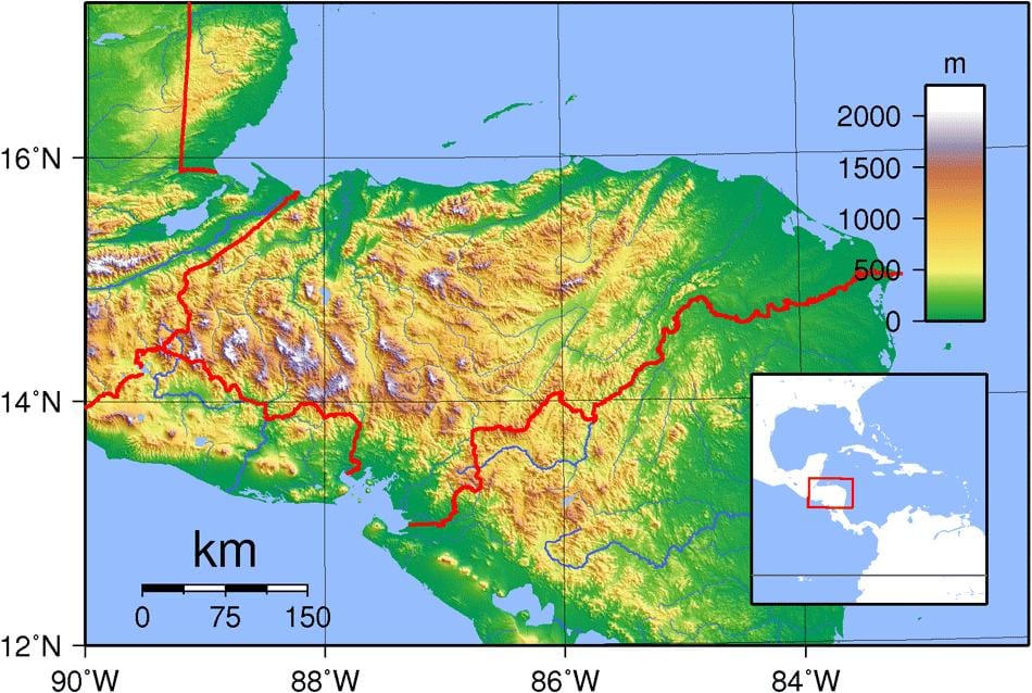 bản đồ của Honduras địa hình