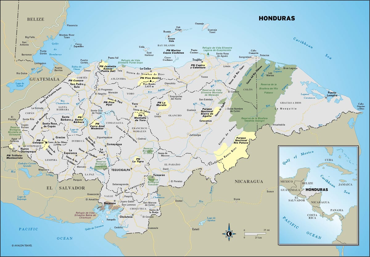 bản đồ của Honduras du lịch