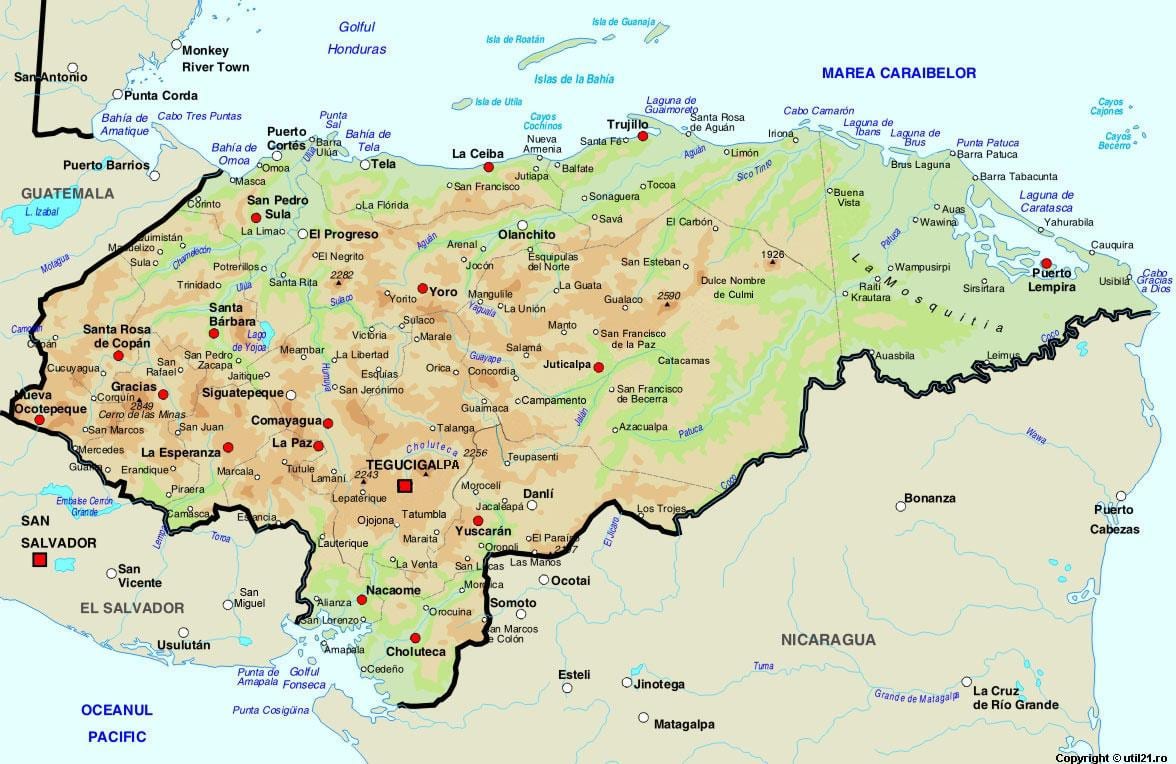 bản đồ của Honduras và nước xung quanh