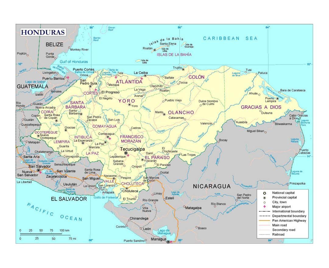 sân bay ở Honduras bản đồ