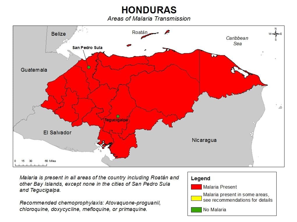 bản đồ của Honduras sốt rét