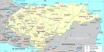 Bản đồ của bản đồ chính trị của Honduras