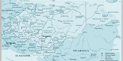 Bản đồ của bản đồ vật lý của Honduras